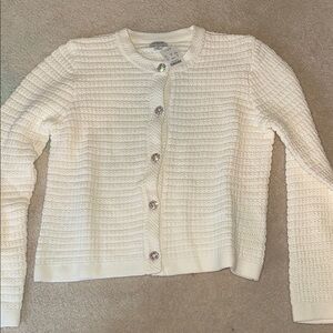 Women's White Textured Cardigan Sweater
